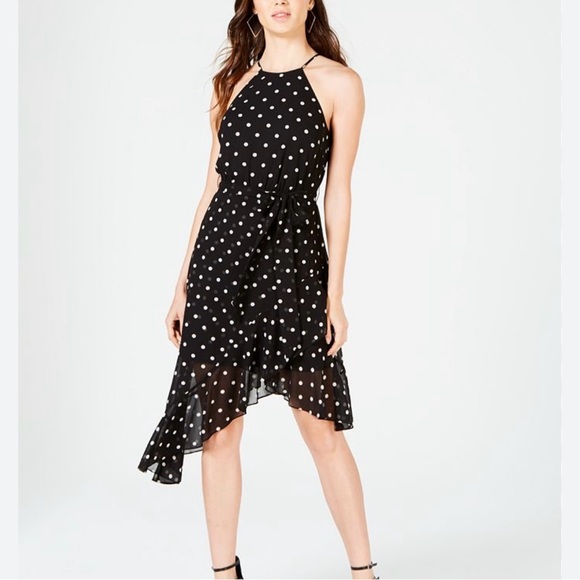 GUESS  Black Polka Dot Chiffon High Low Dress. - Picture 3 of 3